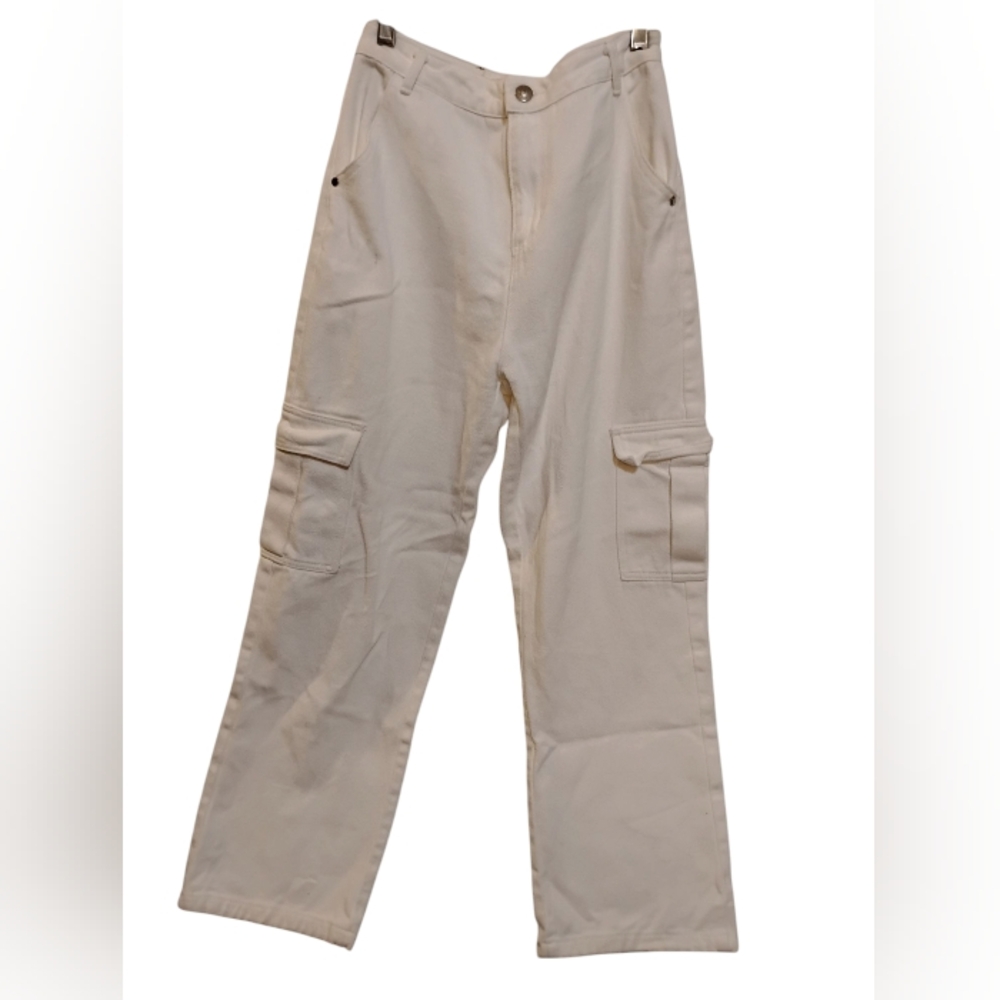White Cargo Pants Ribbed Fabric Cotton PRINCESS POLLY XX Size US 4 EU36